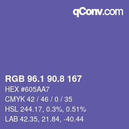 カラーコード: RGB 96.1 90.8 167 | qconv.com