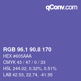 カラーコード: RGB 96.1 90.8 170 | qconv.com