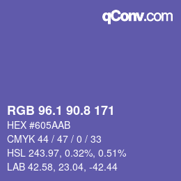カラーコード: RGB 96.1 90.8 171 | qconv.com