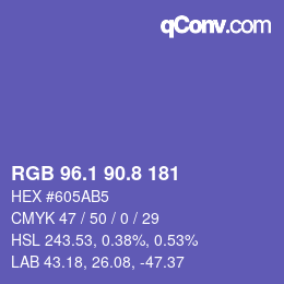 カラーコード: RGB 96.1 90.8 181 | qconv.com