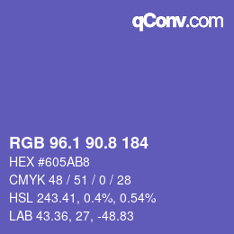 カラーコード: RGB 96.1 90.8 184 | qconv.com