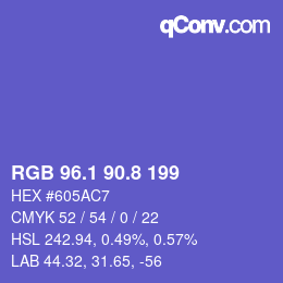 カラーコード: RGB 96.1 90.8 199 | qconv.com