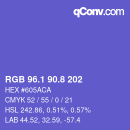 カラーコード: RGB 96.1 90.8 202 | qconv.com
