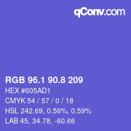 カラーコード: RGB 96.1 90.8 209 | qconv.com