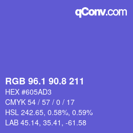 カラーコード: RGB 96.1 90.8 211 | qconv.com