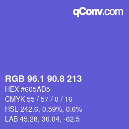カラーコード: RGB 96.1 90.8 213 | qconv.com