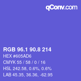 カラーコード: RGB 96.1 90.8 214 | qconv.com