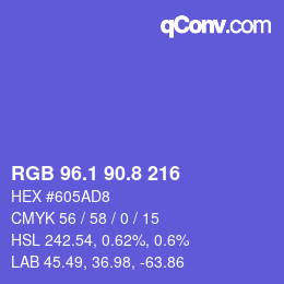 カラーコード: RGB 96.1 90.8 216 | qconv.com