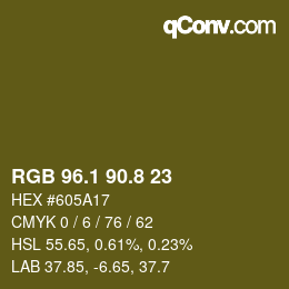 Color code: RGB 96.1 90.8 23 | qconv.com