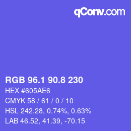 カラーコード: RGB 96.1 90.8 230 | qconv.com