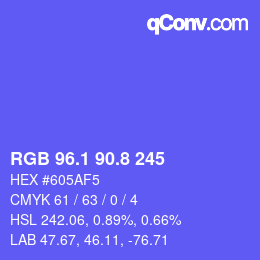 カラーコード: RGB 96.1 90.8 245 | qconv.com