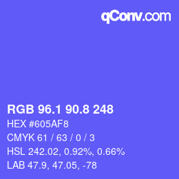 カラーコード: RGB 96.1 90.8 248 | qconv.com