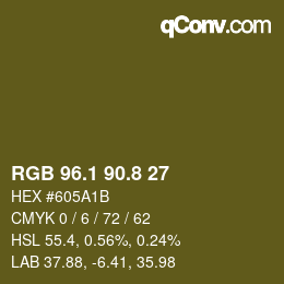 Color code: RGB 96.1 90.8 27 | qconv.com