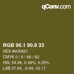 Color code: RGB 96.1 90.8 33 | qconv.com