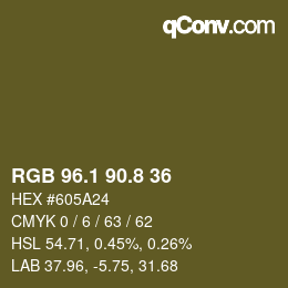 カラーコード: RGB 96.1 90.8 36 | qconv.com