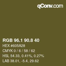 Color code: RGB 96.1 90.8 40 | qconv.com