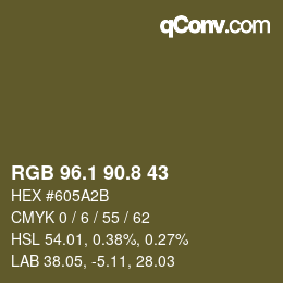 Color code: RGB 96.1 90.8 43 | qconv.com