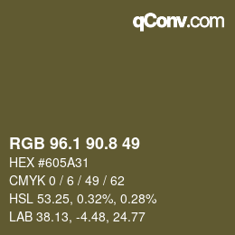 Color code: RGB 96.1 90.8 49 | qconv.com