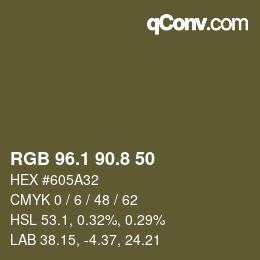 カラーコード: RGB 96.1 90.8 50 | qconv.com