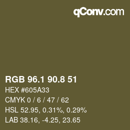 Color code: RGB 96.1 90.8 51 | qconv.com
