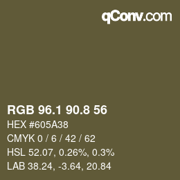 Color code: RGB 96.1 90.8 56 | qconv.com