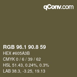 Color code: RGB 96.1 90.8 59 | qconv.com