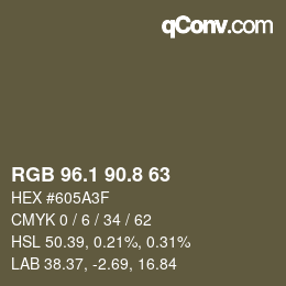 Color code: RGB 96.1 90.8 63 | qconv.com