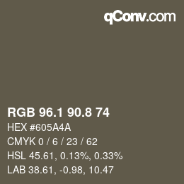 Color code: RGB 96.1 90.8 74 | qconv.com