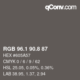 Color code: RGB 96.1 90.8 87 | qconv.com