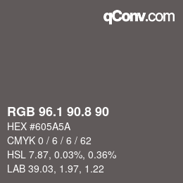 Farbcode: RGB 96.1 90.8 90 | qconv.com
