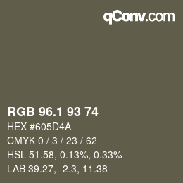 Color code: RGB 96.1 93 74 | qconv.com