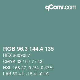 カラーコード: RGB 96.3 144.4 135 | qconv.com