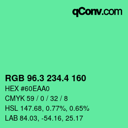 カラーコード: RGB 96.3 234.4 160 | qconv.com