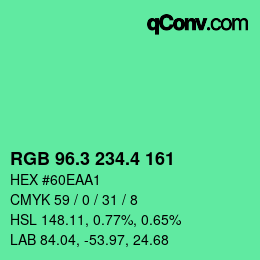 カラーコード: RGB 96.3 234.4 161 | qconv.com
