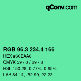 カラーコード: RGB 96.3 234.4 166 | qconv.com