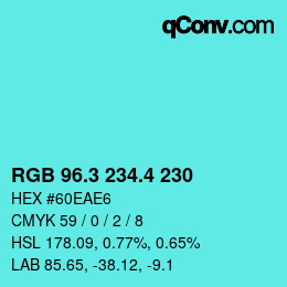 カラーコード: RGB 96.3 234.4 230 | qconv.com