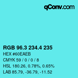 カラーコード: RGB 96.3 234.4 235 | qconv.com