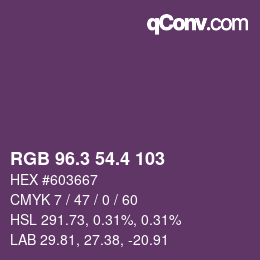カラーコード: RGB 96.3 54.4 103 | qconv.com