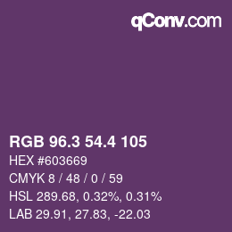 カラーコード: RGB 96.3 54.4 105 | qconv.com