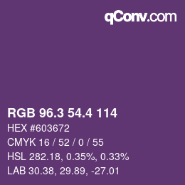 カラーコード: RGB 96.3 54.4 114 | qconv.com