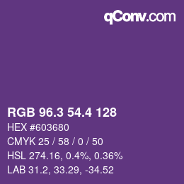 カラーコード: RGB 96.3 54.4 128 | qconv.com
