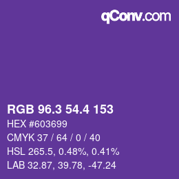 カラーコード: RGB 96.3 54.4 153 | qconv.com