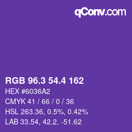 カラーコード: RGB 96.3 54.4 162 | qconv.com