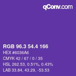 カラーコード: RGB 96.3 54.4 166 | qconv.com