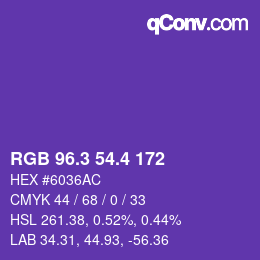 カラーコード: RGB 96.3 54.4 172 | qconv.com