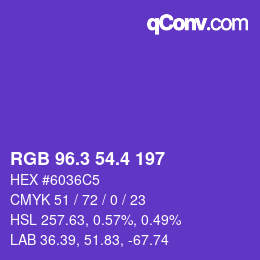 カラーコード: RGB 96.3 54.4 197 | qconv.com