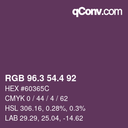 カラーコード: RGB 96.3 54.4 92 | qconv.com