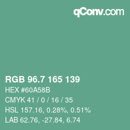 カラーコード: RGB 96.7 165 139 | qconv.com