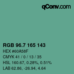カラーコード: RGB 96.7 165 143 | qconv.com