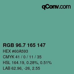 カラーコード: RGB 96.7 165 147 | qconv.com